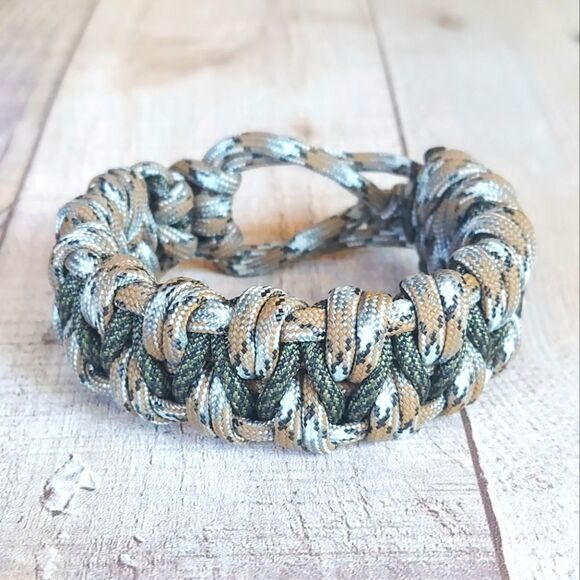 handmade Other - Handmade Paracord Bracelet Adjustable Unisex Woodland Camo Green Brown